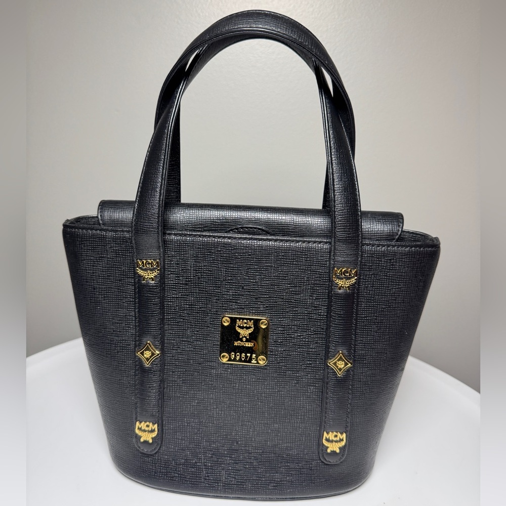 Vintage MCM Black Structured Leather Tote Bag – Gold Hardware
